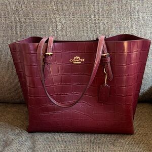 Coach Maroon Croc-Embossed Tote